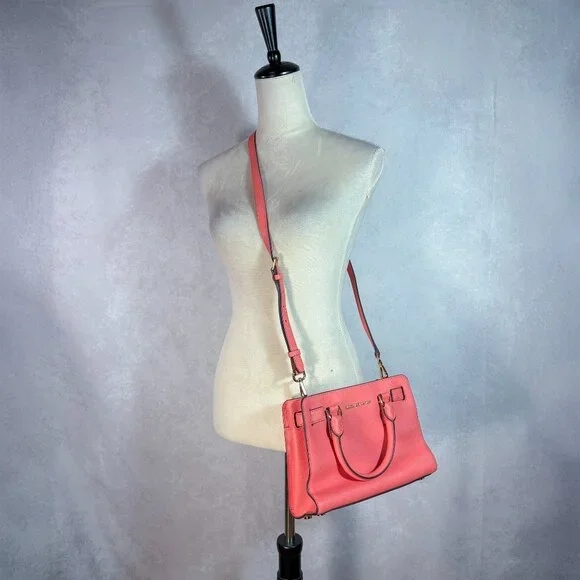 Michael Kors Leather Satchel Bag Crossbody Handbag Coral-Pink Mini